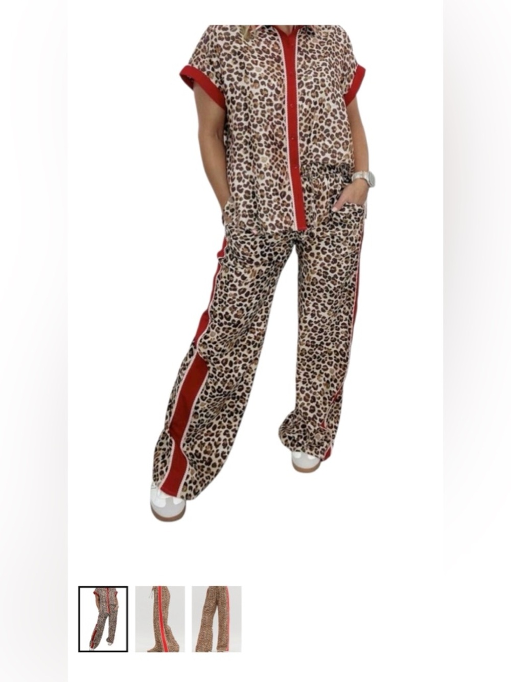 entro Leopard Print Wide-Leg Pants and Top Red Trim Set is women’s small NWOT